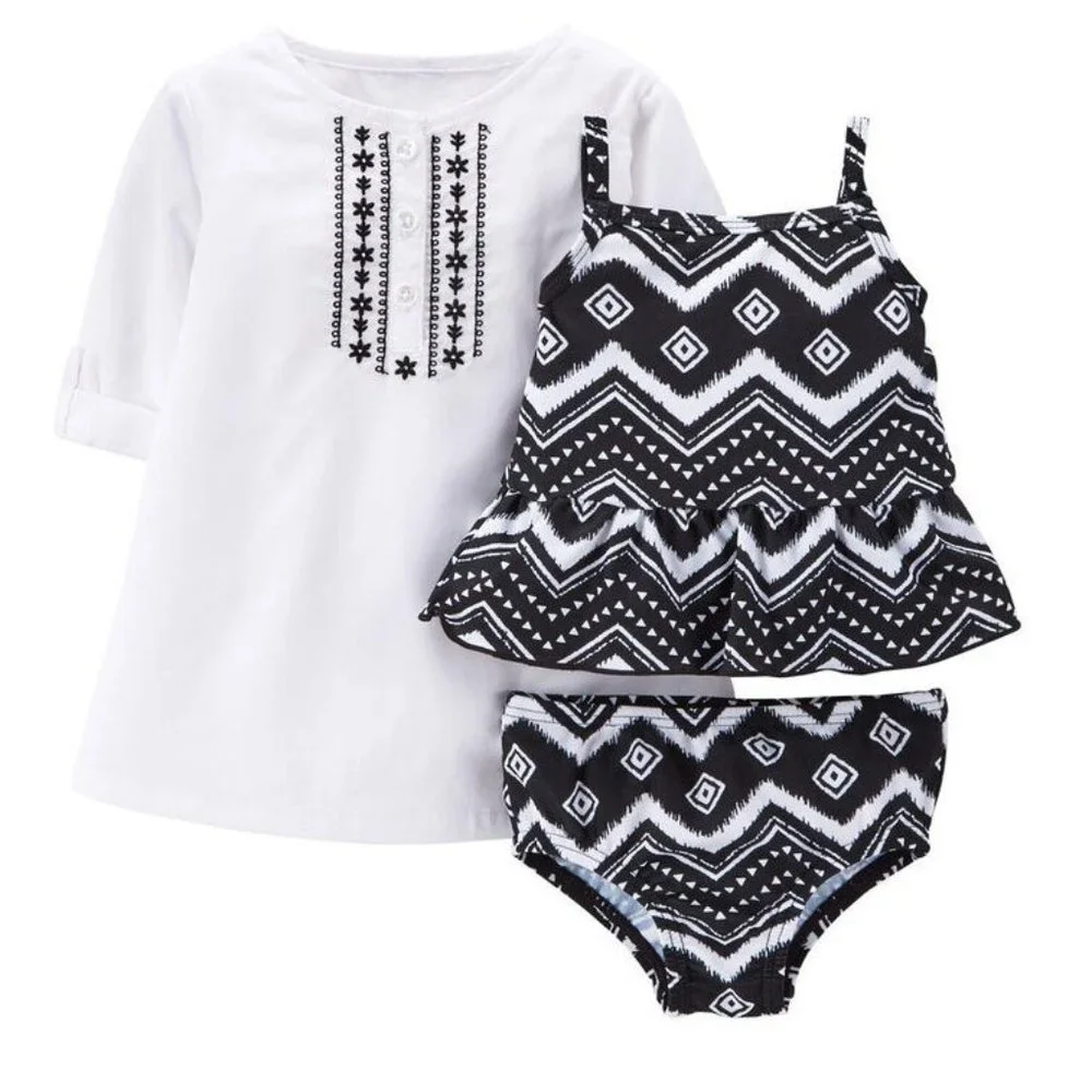 Carter's Baby Girls 3-PC Bikini Top Cover Swim Set Chevron UPF 50+ Lined… - Picture 6 of 6